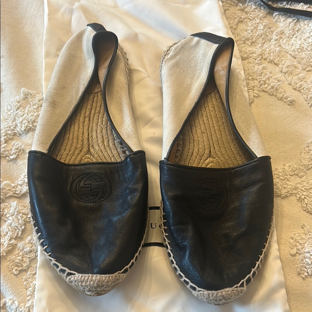 Black Leather Espadrilles